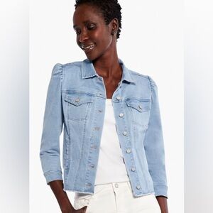 NIC+ZOE Denim Jacket 1X Light Blue Stretch Femme Girly Details